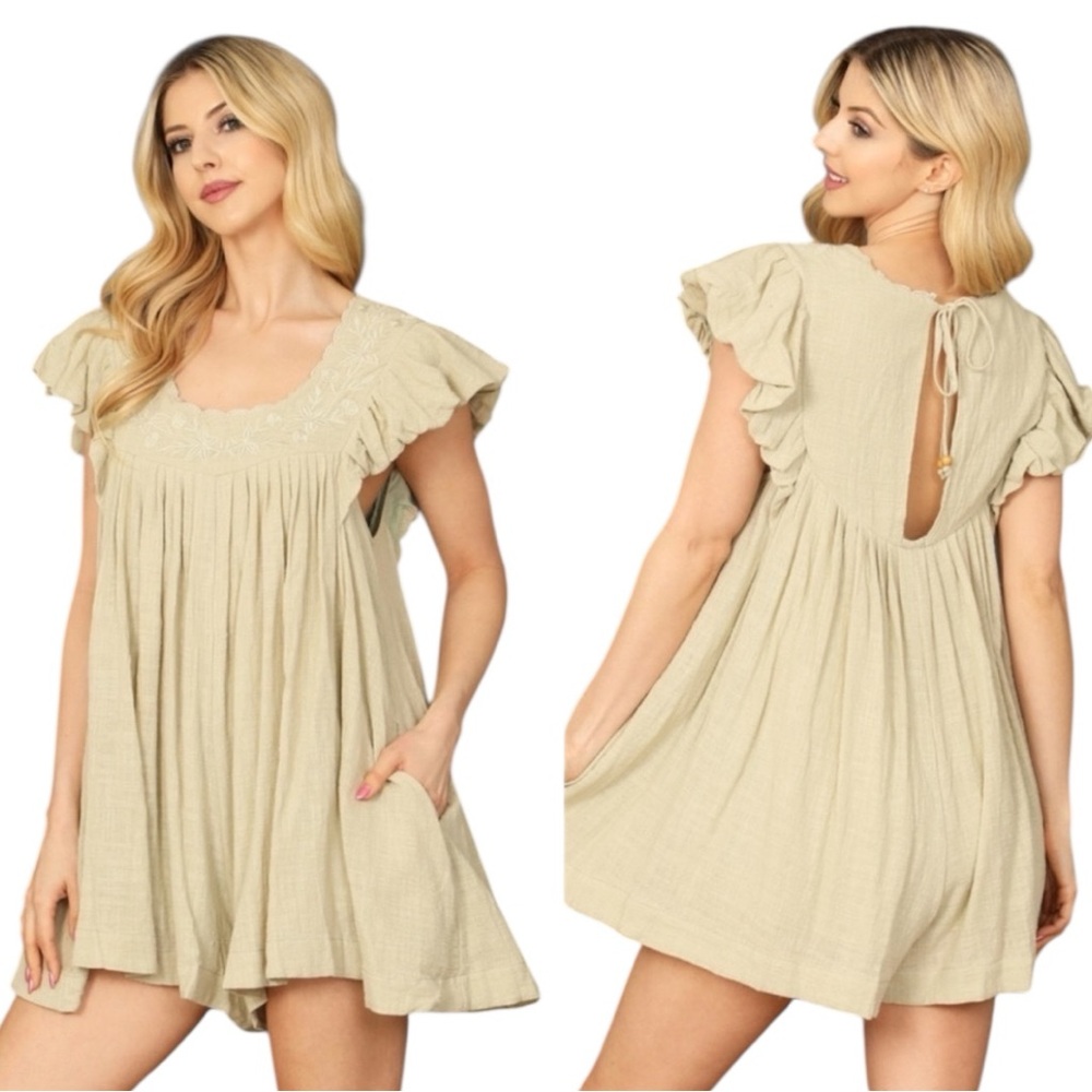 Boutique sage flutter sleeve boho romper